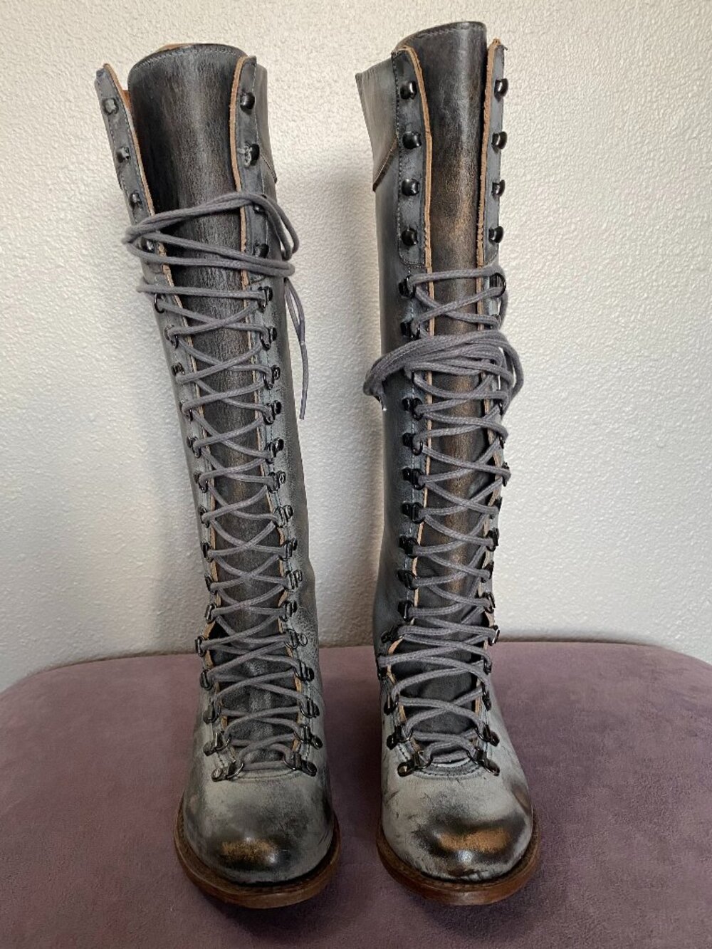 Freebird Raphael Distressed Ice Knee-High Laced Leather Boot - Size 8 - Picture 4 of 10